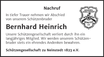 Traueranzeige von Bernhard Heinrich von Trauerkombi Quedlinburg