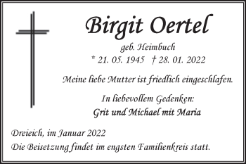 Traueranzeige von Birgit Oertel von Mitteldeutsche Zeitung Sangerhausen