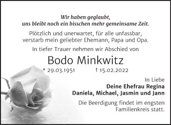 Traueranzeige von Bodo Minkwitz von Trauerkombi Dessau