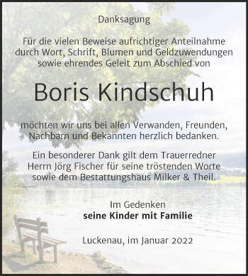 Traueranzeige von Boris Kindschuh von Trauerkombi Zeitz