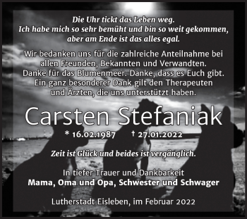 Traueranzeige von Carsten Stefaniak von Trauerkombi Mansfelder Land