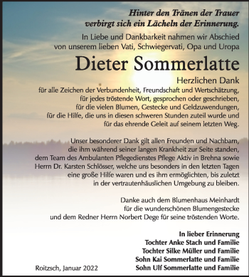 Traueranzeige von Dieter Sommerlatte von Trauerkombi Bitterfeld