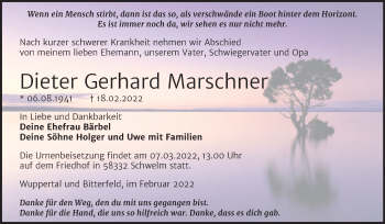 Traueranzeige von Dieter Gerhard Marschner von Trauerkombi Bitterfeld