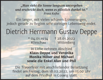 Traueranzeige von Dietrich Herrmann Gustav Deppe von Trauerkombi Wittenberg