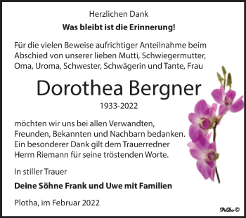 Traueranzeige von Dorothea Bergner von Trauerkombi Weißenfels