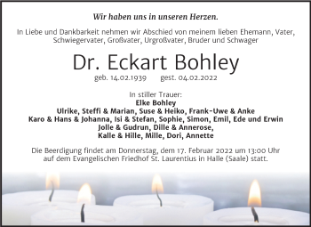 Traueranzeige von Eckart Bohley von Mitteldeutsche Zeitung Halle/Saalkreis
