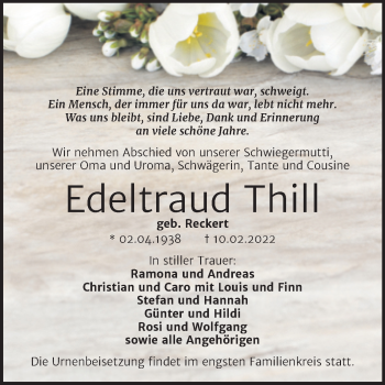 Traueranzeige von Edeltraud Thill von Trauerkombi Aschersleben
