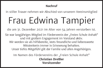 Traueranzeige von Edwina Tampier von Super Sonntag Köthen