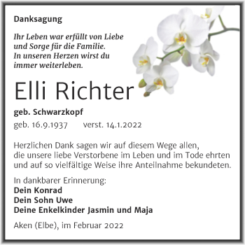 Traueranzeige von Elli Richter von Trauerkombi Köthen
