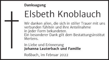 Traueranzeige von Elsbeth Knoblauch von Naumburger Tageblatt