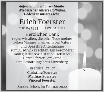 Traueranzeige von Erich Foerster von Trauerkombi Mansfelder Land