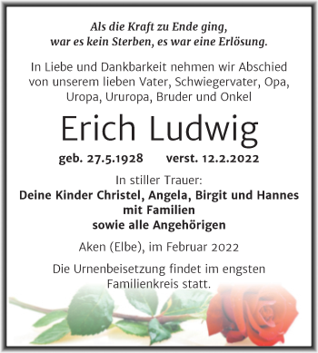 Traueranzeige von Erich Ludwig von Trauerkombi Köthen