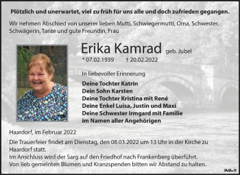 Traueranzeige von Erika Kamrad von Trauerkombi Zeitz