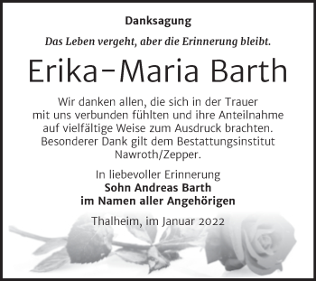 Traueranzeige von Erika-Maria Barth von Trauerkombi Bitterfeld