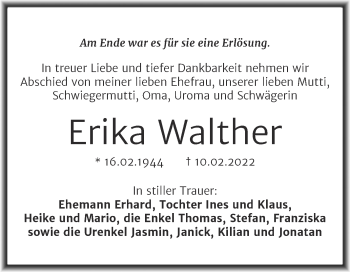 Traueranzeige von Erika Walther von Trauerkombi Bitterfeld