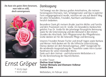 Traueranzeige von Ernst Gröper von Trauerkombi Aschersleben