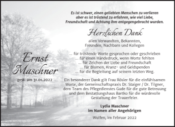 Traueranzeige von Ernst Maschner von Trauerkombi Köthen