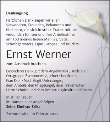 Traueranzeige von Ernst Werner von Trauerkombi Wittenberg