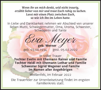 Traueranzeige von Eva Meyer von Trauerkombi Weißenfels