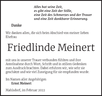 Traueranzeige von Friedlinde Meinert von Trauerkombi Bitterfeld