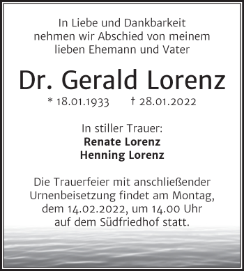 Traueranzeige von Gerald Lorenz von Mitteldeutsche Zeitung Halle/Saalkreis
