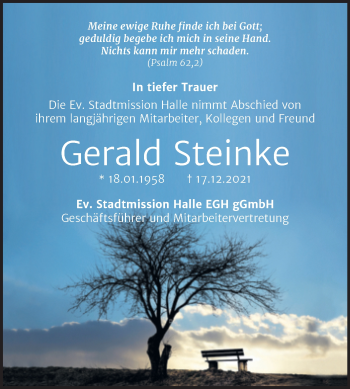 Traueranzeige von Gerald Steinke von Mitteldeutsche Zeitung Halle/Saalkreis
