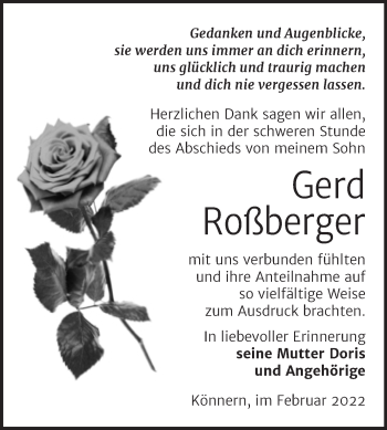 Traueranzeige von Gerd Roßberger von Trauerkombi Bernburg