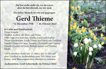 Traueranzeige von Gerd Thieme von Trauerkombi Aschersleben