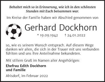 Traueranzeige von Gerhard Dockhorn von Trauerkombi Mansfelder Land