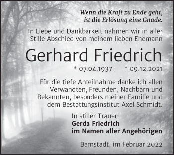 Traueranzeige von Gerhard Friedrich von Trauerkombi Merseburg