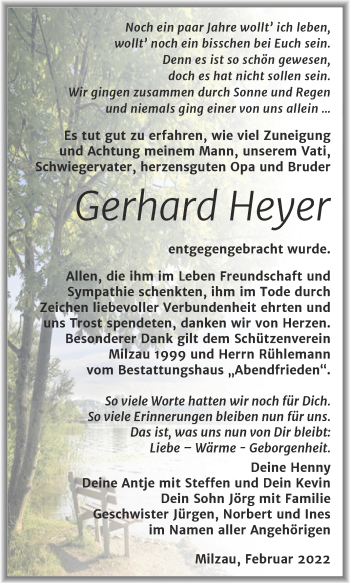 Traueranzeige von Gerhard Heyer von Trauerkombi Merseburg