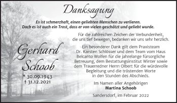 Traueranzeige von Gerhard Schoob von Trauerkombi Bitterfeld