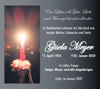 Traueranzeige von Gisela Meyer von Trauerkombi Zeitz