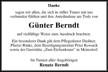 Traueranzeige von Günter Berndt von Trauerkombi Dessau