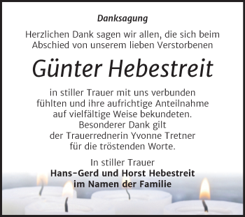 Traueranzeige von Günter Hebestreit von Trauerkombi Zeitz