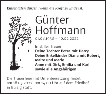 Traueranzeige von Günter Hoffmann von Trauerkombi Wittenberg