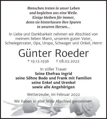 Traueranzeige von Günter Roeder von Trauerkombi Zeitz
