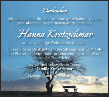 Traueranzeige von Hanna Kretzschmar von Trauerkombi Weißenfels