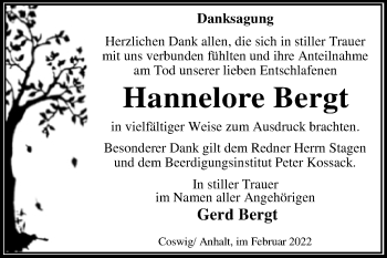 Traueranzeige von Hannelore Bergt von Trauerkombi Wittenberg