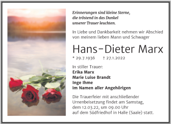 Traueranzeige von Hans-Dieter Marx von Mitteldeutsche Zeitung Halle/Saalkreis