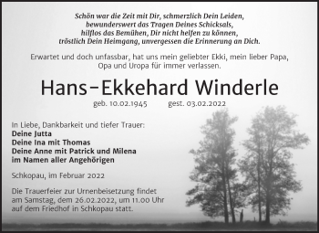 Traueranzeige von Hans-Ekkehard Winderle von Mitteldeutsche Zeitung Merseburg/Querfurt