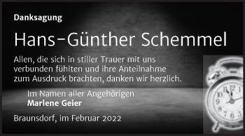 Traueranzeige von Hans-Günther Schemmel von Trauerkombi Wittenberg