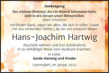 Traueranzeige von Hans-Joachim Hartwig von Trauerkombi Wittenberg