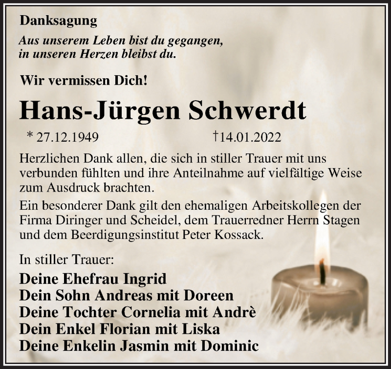  Traueranzeige für Hans-Jürgen Schwerdt vom 19.02.2022 aus Trauerkombi Wittenberg
