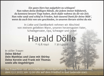 Traueranzeige von Harald Dölle von Trauerkombi Quedlinburg