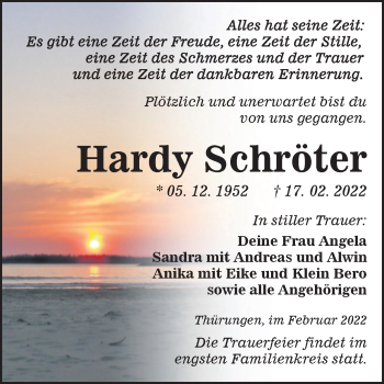 Traueranzeige von Hardy Schröter von Mitteldeutsche Zeitung Sangerhausen
