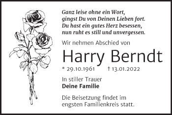 Traueranzeige von Harry Berndt von Trauerkombi Wittenberg