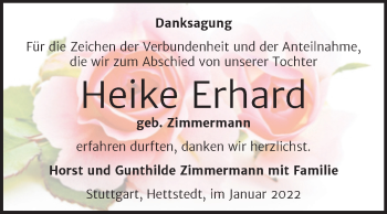 Traueranzeige von Heike Erhard von Trauerkombi Mansfelder Land
