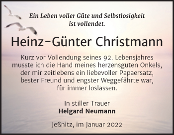 Traueranzeige von Heinz-Günter Christmann von Trauerkombi Dessau