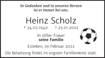 Traueranzeige von Heinz Scholz von Trauerkombi Mansfelder Land